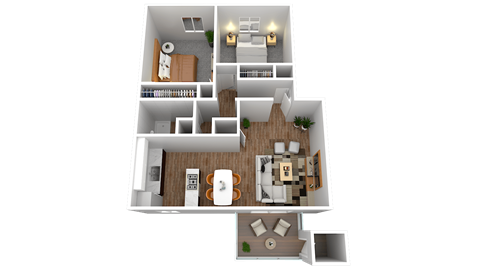 a 3d floor plan of a 1 bedroom apartment
